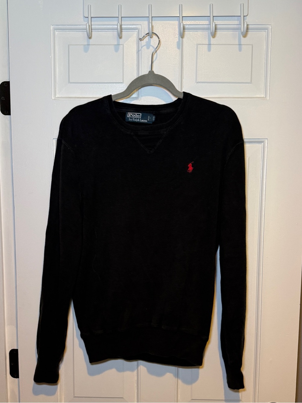 Ralph Lauren Black Crewneck Sweater with Red Pony Logo
